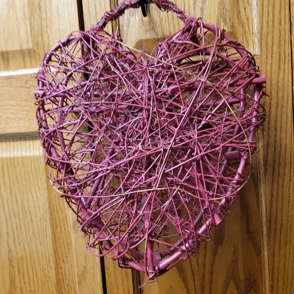 Woven Wicker Large Red Heart hanging Rustic Decor Cottage Core 11x14x4
